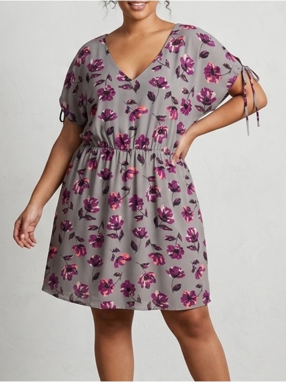torrid Gray Dress with Pink and Purple Floral Print